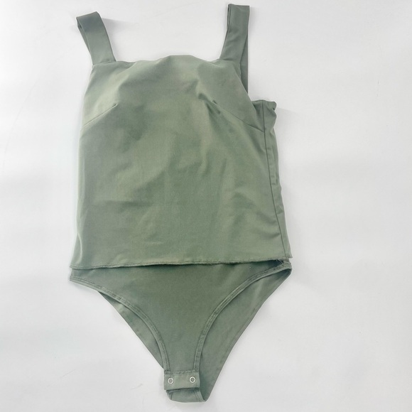 Reoria Viral Amazon TikTok Army Green Full Coverage Lined Square Neck Bodysuit L - Picture 4 of 7